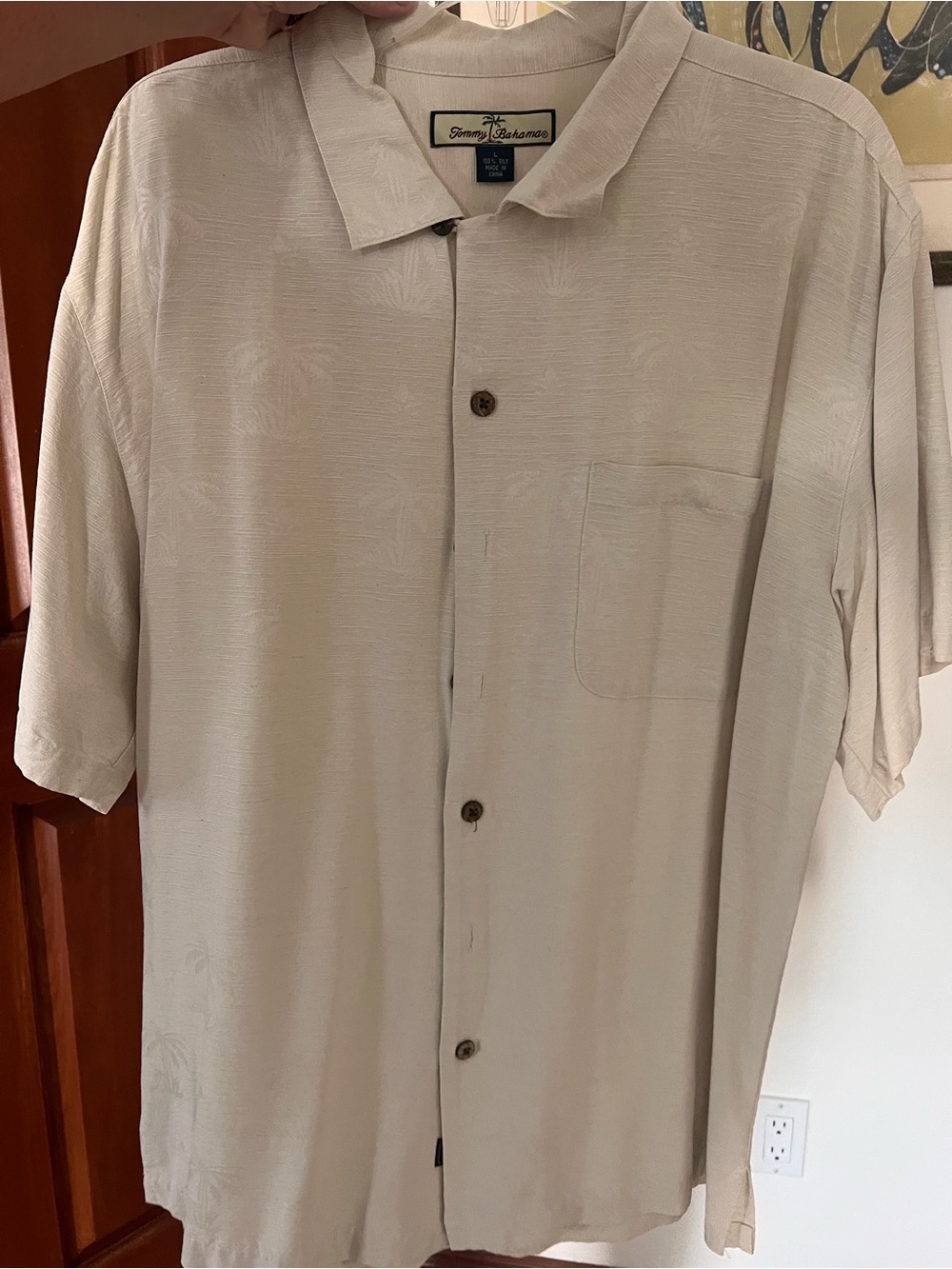 Tommy Bahama Men's Light Beige Short-Sleeve Button-Down Camp Shirt